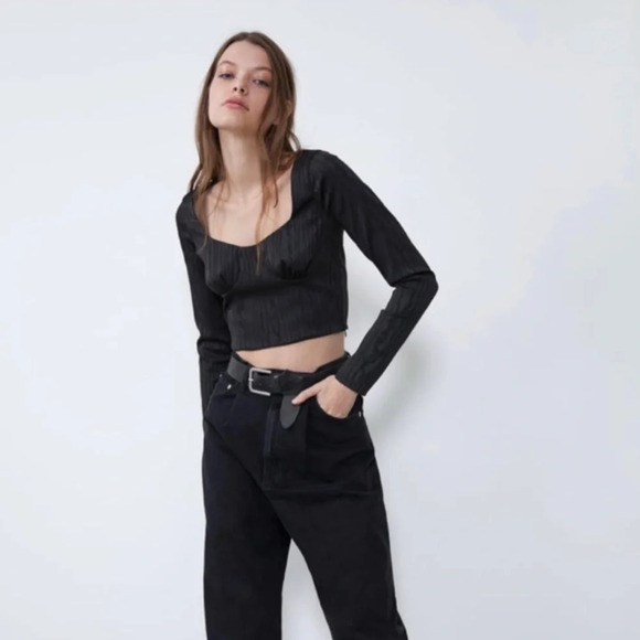 Zara Tops - Zara Satin Effect Cropped Longsleeve NWT